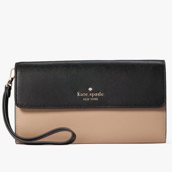 New Kate Spade Madison Colorblock Travel Wristlet Clutch Toasted Hazelnut Multi - Picture 1 of 3